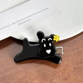 Barrette chiot noire en acétate avec petite fleur jaune et strass brillant décoré - Noir Pince à Cheveux-5.1cm