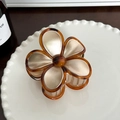 Elegant amber and champagne flower hair claw clip with pearlescent finish for styling - Large / 7.5cm / Grey Gold