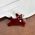 Pinza para el pelo de perro en acetato rojo vino con detalle floral y pedrería - Pinzas de pelo pico de pato / Rojo Pinza de Pelo-5.1cm