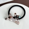 Chouchou mignon en acétate motif chien avec texture marbre gris et fleur bleue - Gris Café Élastique à Cheveux-5.1cm