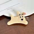 Barrette chiot en acétate crème avec fleur rose et détails en strass - Beige Pince à Cheveux-5.1cm