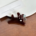 Pince à cheveux chiot en acétate marron avec petite fleur bleue et strass chic - Café Foncé Pince à Cheveux-5.1cm