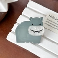 Cute gray-blue acetate hair claw clip featuring a cartoon hippo design with pearl texture - Hippo-5.5cm