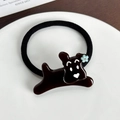 Élastique à cheveux noir avec un pendentif chiot mignon en acétate marron foncé pour fille - Café Foncé Élastique à Cheveux-5.1cm