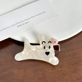 Pince à cheveux chiot en acétate blanc avec fini nacré et détail fleur rose - Blanc Iridescent Pince à Cheveux-5.1cm