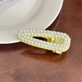 Elegante fermaglio BB dorato per capelli con doppia fila di perle bianche e goccia - 6.6cm / Giallo