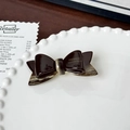 Barrette noeud élégante en acétate écaille de tortue avec lettrage doré fait main - Café Foncé