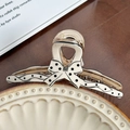 Elegant cream bow hair claw clip with black polka dots and amber resin accents - Black Polka Dot Large Size