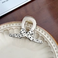 Polka dot bow hair claw clip in creamy white with gold metal spring for hair styling - Black Polka Dot Small Size