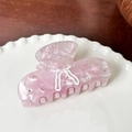 Pinza per capelli in acetato rosa con fiocco bianco e strass scintillanti eleganti - Pinza per capelli / Rosa
