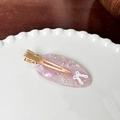 Pink marble acetate hair claw clip with bow accent and sparkling rhinestones - Side Clips / Pink