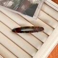 Barrette ovale évidée en acétate écaille de tortue avec pince métallique style vintage - Café Bleu-6.1cm
