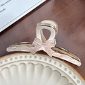Polka dot bow claw clip in cream and brown finish for elegant hair styling - Coffee Fine Lines Large