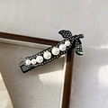 Elegant black acetate hair claw clip featuring graduated pearls and sparkling rhinestones - Black Barrette 8.9cm