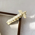 Elegant beige acetate hair claw clip with faux pearls and rhinestones decoration - Beige Barrette 8.9cm