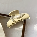 Elegant cream acetate hair claw clip with rhinestones and faux pearl embellishments - Beige Claw Clip 9.4cm