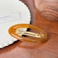 Minimalistische ovale Haarspange aus Bernstein-Acetat mit goldener Metallfeder - Transparent Kaffee-9.7cm