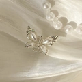 Eleganter Mini-Schmetterlings-Haarclip mit Perlen und bunten Strasssteinen auf Stoff - Silber-1.9cm