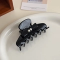 Elegante molletta per capelli in acetato nero con fiocco e perle per uno stile classico - Nero / 9.5CM