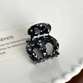 Mini pince à cheveux en acétate noire avec texture marbrée blanche et fini brillant - Pois Noirs - 3.3cm