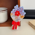 Molla per capelli in acetato con fiori, strass e un grande fiocco rosso - Fiore Blu - 10.6CM