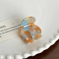 Mini pince à cheveux en acétate avec motif marbré orange et bleu style gelée - Bleu Orange - 3.3cm