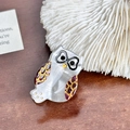 Mini acetic acid hair claw clip with a cute pearl-finish owl design in grey and gold - Owl Style 1 / Gray