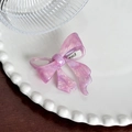 Pink and white marbled acetate bow hair clip with silver metal duckbill clip - Purple Hair Clip