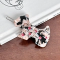 Pink marbled acetate Scottie dog hair clip with sparkling rhinestones side view - Pink Black