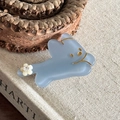 Pinza para el pelo de cachorro azul traslúcido con flor blanca y detalle de diamante - Azul-5cm