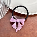 Pink marble acetate bow hair tie with black elastic band for sweet hairstyling - Purple Scrunchie