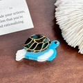 Mini sea turtle acetate hair claw clip with blue shell and tortoise pattern - Turtle Style / Blue Brown