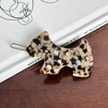 Pince à cheveux chien en acétate écaille avec strass brillants et barrette métal - Gris Noir