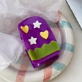 Grande pince à cheveux mignonne en acétate violet avec motifs étoiles et cœurs - Style Étoile Cœur Violet