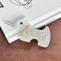 Barrette élégante en forme de chien terrier nacré avec strass brillants et pince métal - Blanc Iridescent