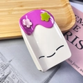 Pince à cheveux rectangulaire crème avec fleurs violettes et motif sourire mignon - Style Fleur Souriante Blanche