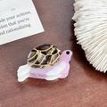 Pink turtle-shaped acetate hair claw clip with black marble pattern and gold detail - Turtle Style / Black Coffee