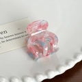 Mini pince à cheveux en acétate rose et bleu marbré sur une assiette en céramique - Rose Floral - 3.3cm