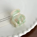Mini pince à cheveux en acétate couleur gelée avec marbrure vert crème et dents arrondies - Rose Vert Floral - 3.3cm