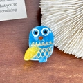 Cute blue acetic acid owl hair clip with golden patterns and a yellow wing accent - Owl Style 2 / Blue