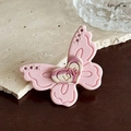 Fermaglio per capelli a farfalla in acetato rosa con cuore LOVE e strass luminosi - 5.1cm / Rosa