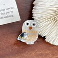 Mini owl hair claw clip in grey marble acetate with gold feather line details - Owl Style 2 / White