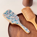 Premium houten haarsborstel met blauw en roze marmerpatroon acetaat inleg decoratie - Blauw Roze