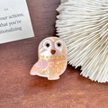 Mini owl hair claw clip in pearlescent pink acetate with golden wavy patterns - Owl Style 2 / Orange