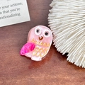 Pink marbled acetate owl hair claw clip with golden details for a cute hairstyle - Owl Style 2 / Pink