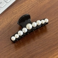 Elegant black hair claw clip featuring various sizes of white pearls on a desk - Artificial Pearl Decor Style / Large (8.5cm) / Black