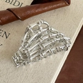 Polished silver alloy skeleton hand hair claw clip in punk gothic style for women - Silver Skeleton Hand Claw