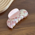 Pink floral acetate marble shark hair claw clip for women stylish hair accessory - 10.7CM / Pink