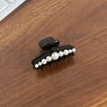 Elegant black hair claw clip with gradient white pearls on brown wooden background - Artificial Pearl Decor Style / Small (4.9cm) / Black