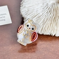 Mini acetate owl hair claw in white and wine red with gold bow on wood background - Owl Style 3 / Gray